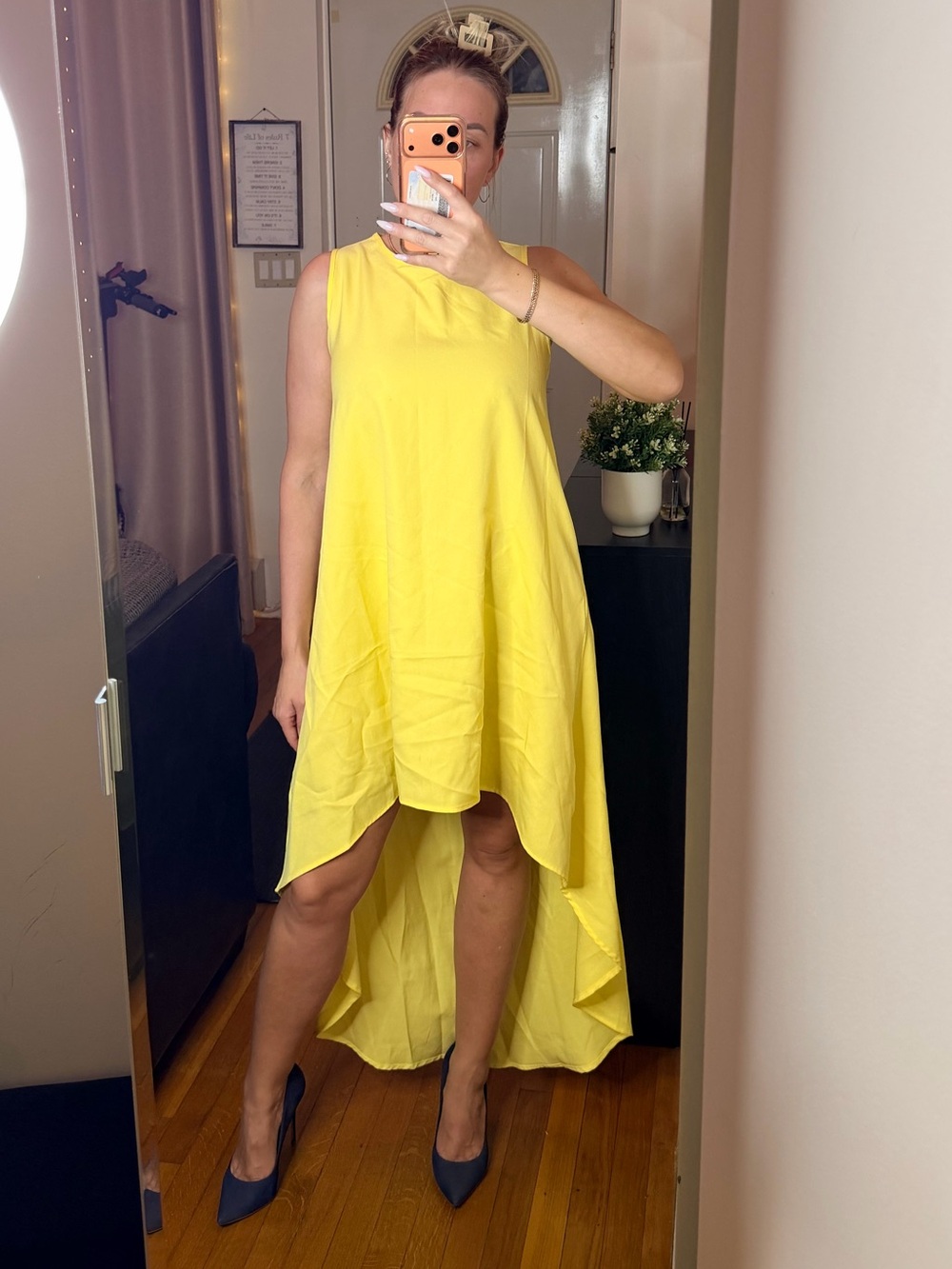 Neon Yellow High-Low Sleeveless Dress Size M